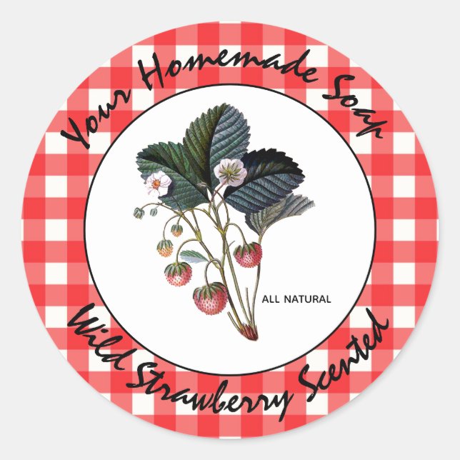Adesivo Gingham Wild Strawberry Handmade Soap Label (Frente)