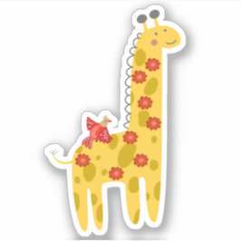 Adesivo Girafa Adorável e Flores de Aves Laptop Amarelo Ve