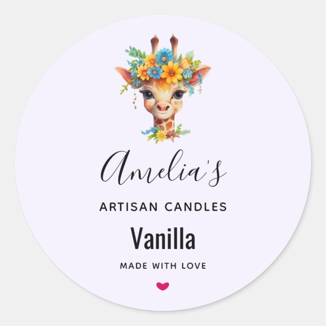 Adesivo Girafa Bonita com Velas Florais (Frente)