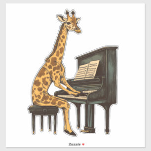 Adesivo Girafa Bonita Tocando Piano Girafas Músicas