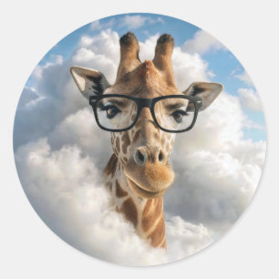 Adesivo Girafa com Óculos Pretos na Nuvem