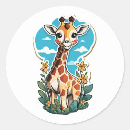 Adesivo Girafa de Cartoon Adorável com Flores Tropicais