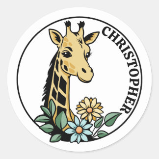 Adesivo Girafa E Flores Nome Personalizado