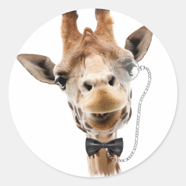 Adesivo Girafa engraçada com Bowtie e Monocle (Frente)