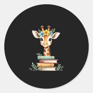 Adesivo Girafa Fofa Com Livro Floral Bibliófilo Bibliotecá