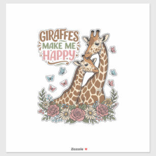 Adesivo Girafas Me Fazem Feliz Camisa Vintage Floral Desig