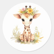 Giraffe Baby Shower Round Sticker