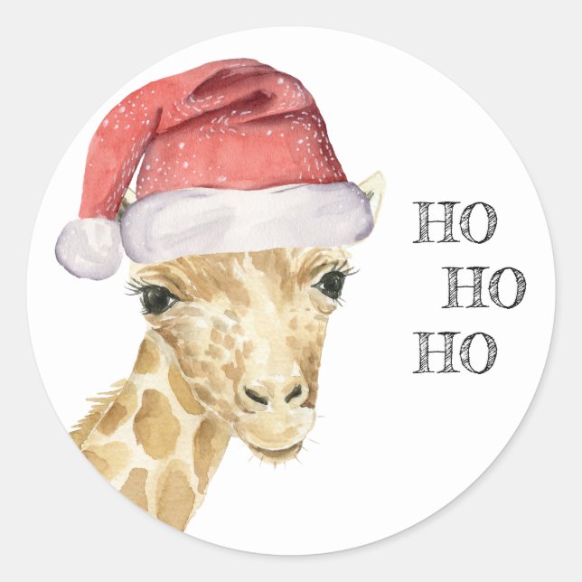 Adesivo Giraffe Christmas Hat HO HO HO (Frente)