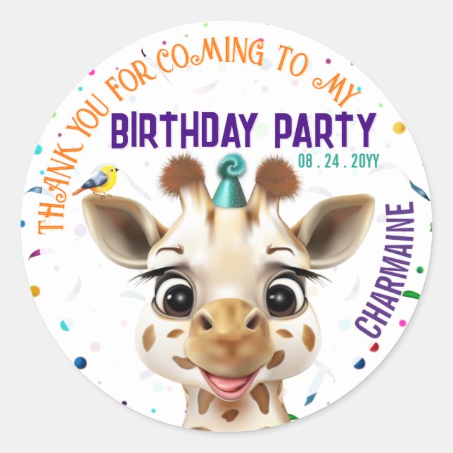 Adesivo Giraffe Confetti Kids Birthday (Frente)