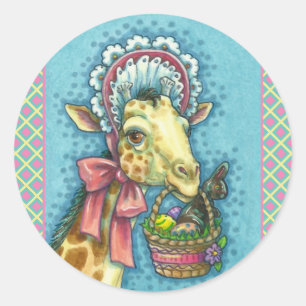 ADESIVO GIRAFFE EM BONNET DE PÁSCOA DE PRIMAVERA, CESTA D