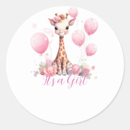 Adesivo Giraffe Girl Baby Shower Round Sticker
