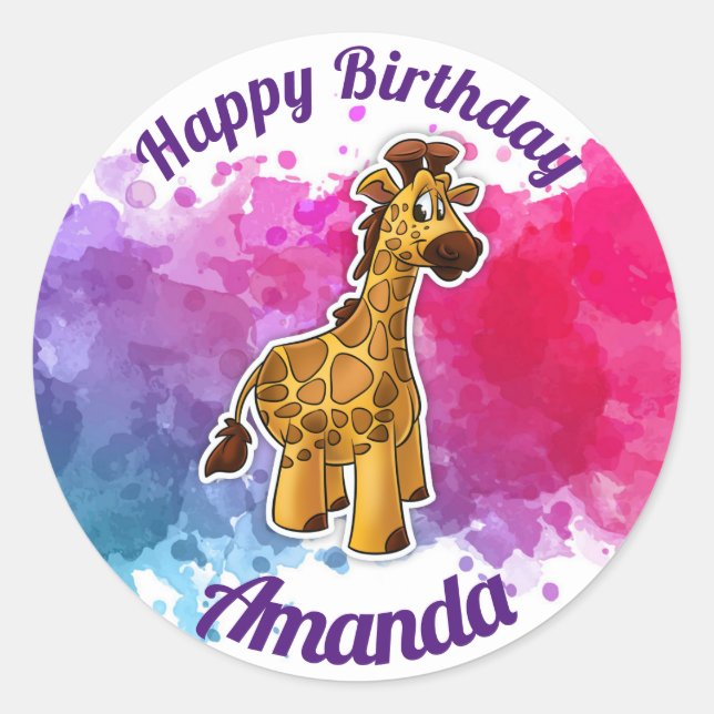 Adesivo Giraffe Happy Birthday Sticker (Frente)