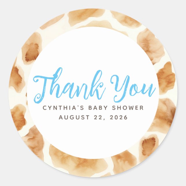 Adesivo Giraffe Pele Impressão Castanho Cinto Azul Obrigad (Frente)