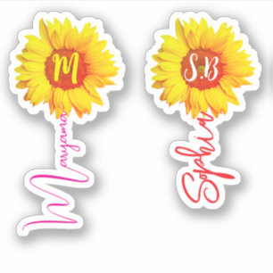 Adesivo (Girasóis Monogramados para Meninas) Nome Manuscri