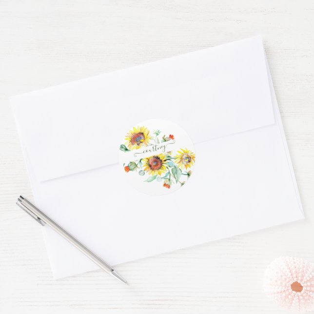 Adesivo Girassóis aquarela personalizados   (Envelope)