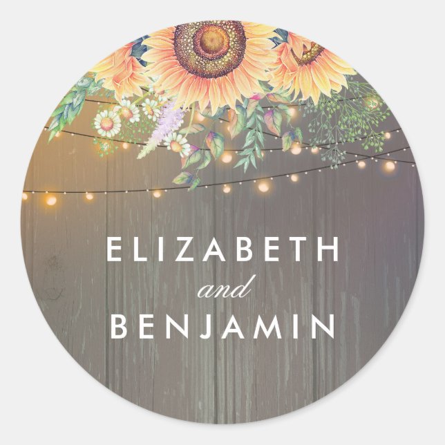 Adesivo Girassóis e Cordas Luzes Madeira Rústica (Frente)