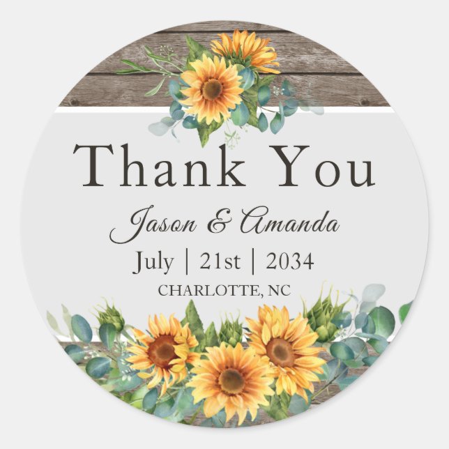 Adesivo Girassóis Eucalipto Agradecimento Casamento Rústic (Frente)