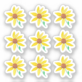 Adesivo Girassóis Florais Pintados à Mão Aquarela