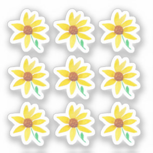 Adesivo Girassóis Florais Pintados à Mão Aquarela