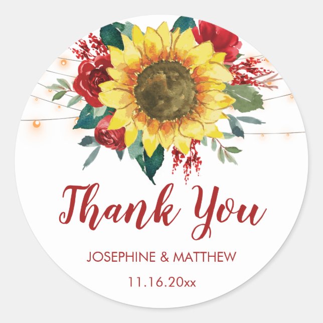 Adesivo Girassóis Russos Cordas Luzes Obrigados vermelhos (Frente)