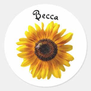 Adesivo Girassol Amarelo Cheio com Abelha Personalizada