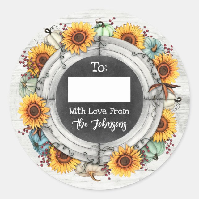 Adesivo Girassol de Ação de Graças Rústico Para / De Etiqu (Frente)