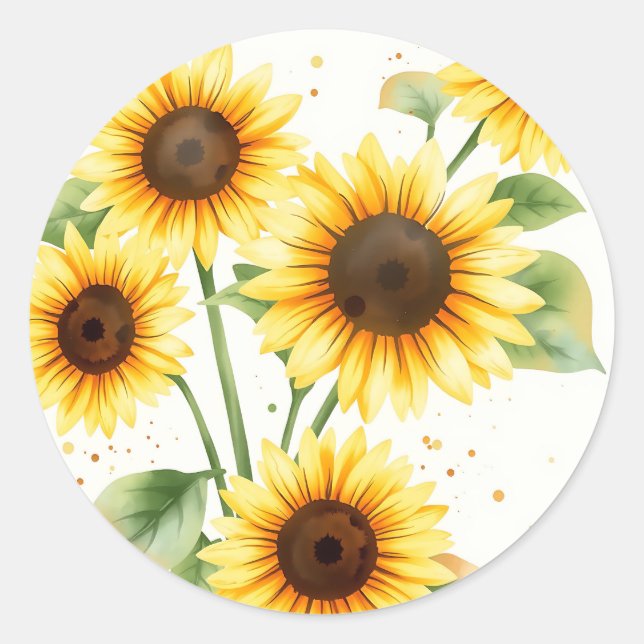 Adesivo Girassol de Cores-d'água com Bordas de Creme (Frente)