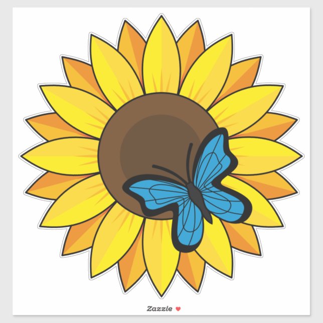 Adesivo Girassol e Borboleta Azul (Folha)