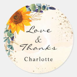 Adesivo Girassol eucalipto brilho em pó monograma obrigado