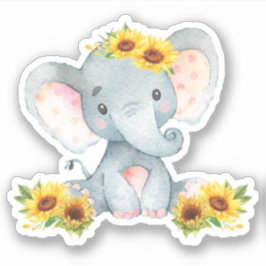 Adesivo Girassol Floral Cute Bebê Elefante Cortado Vinil