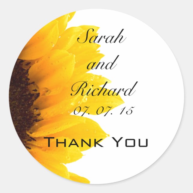 Adesivo Girassol Obrigado A Vestir Favor De Casamento (Frente)