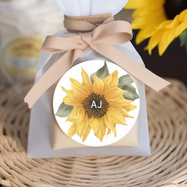 Adesivo Girassol Russo, favor do Casamento outono (Sunflower themed, 1 inches round favor stickers)