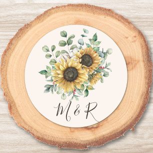 Adesivo Girassol Sunflower Vintage Aquarela Monogramado