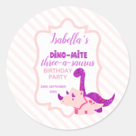 Adesivo Girl Dinosaur Pink Birthday Party