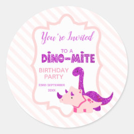 Adesivo Girl Dinosaur You're Invited to a Birthday Party