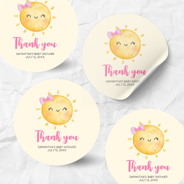 Adesivo Girl Little Ray of Sunshine Baby Shower (Little Ray of Sunshine Boho Baby Shower Round Sticker)
