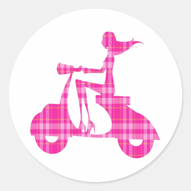 Adesivo girl scooter pink white gingham (Frente)