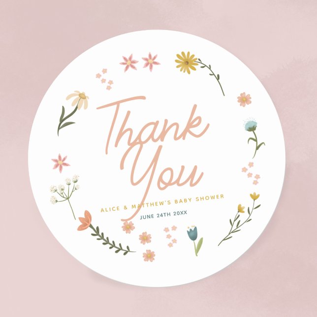 Adesivo Girls Boho Wildflower Pink Chá de fraldas Favor (Criador carregado)