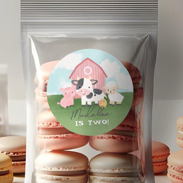 Adesivo Girls Cute Pink Farm Animal Kids Birthday (Criador carregado)