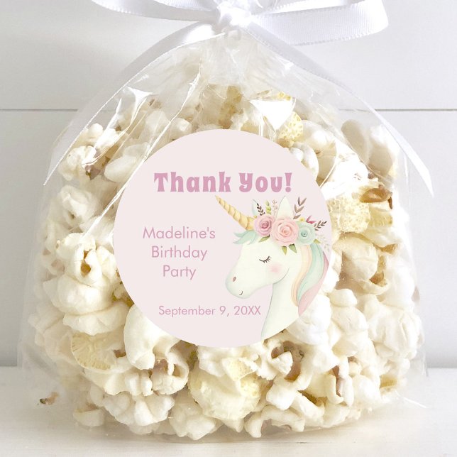 Adesivo Girls Cute Pink Unicorn Birthday Thank You (Criador carregado)