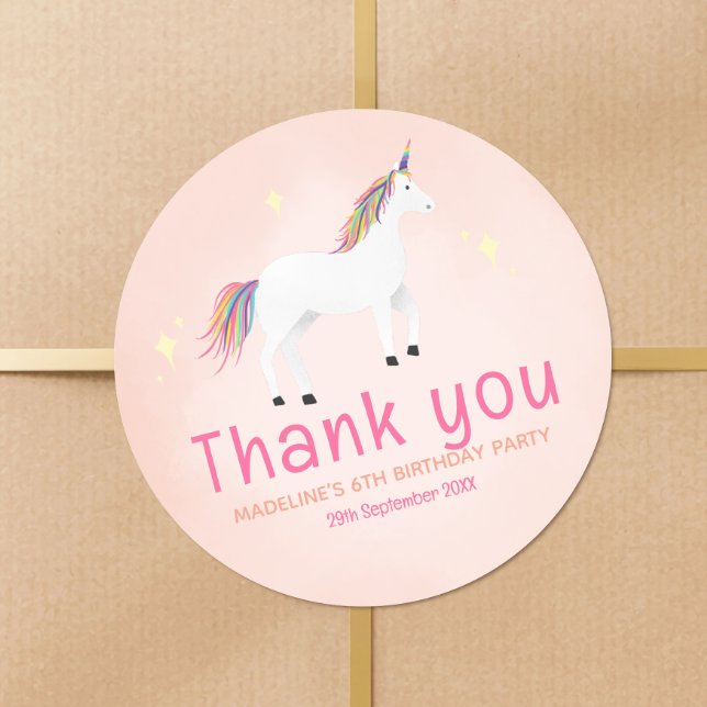 Adesivo Girls Cute Unicorn Birthday Thank You Favor (Criador carregado)