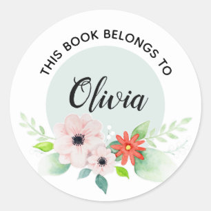Adesivo Girls Floral 'This Book Belongs' Fllowers and Name