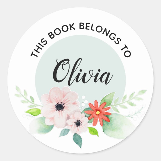 Adesivo Girls Floral 'This Book Belongs' Fllowers and Name (Frente)
