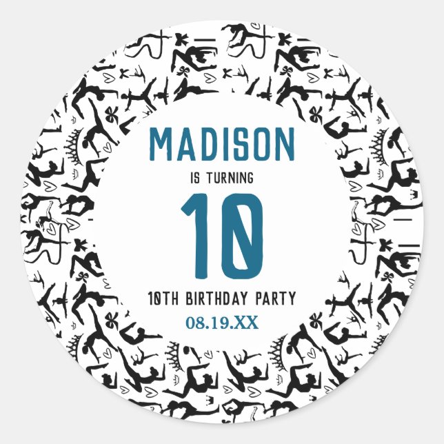 Adesivo Girls Modern Black Gymnastics Kids 10th Birthday (Frente)