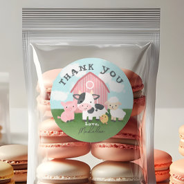 Adesivo Girls Pink Farm Animal Barnyard Birthday Favor