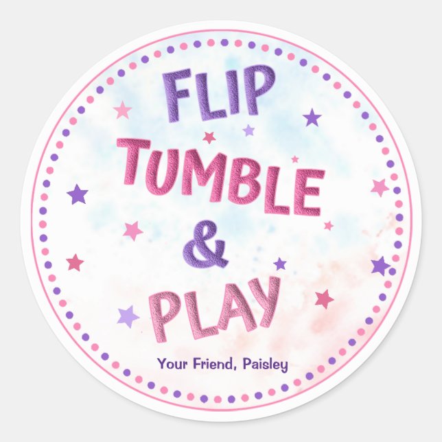 Adesivo Girls Sacudir Tumble & Play Birthday Favor Gymnast (Frente)