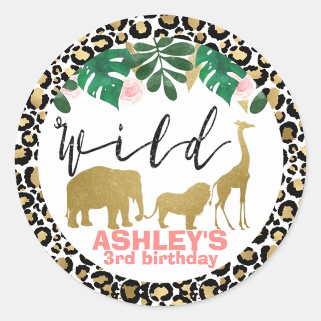 Adesivo Girls Wild Safari Themed Birthday Sticker (Frente)