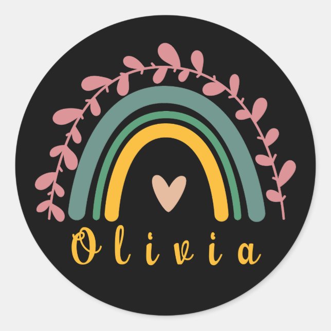 Adesivo Girly Boho Rainbow com nome personalizado (Frente)