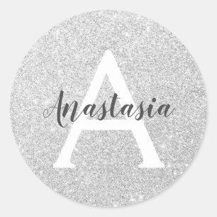 Adesivo Girly Glam Prata Brilho Faíscas Monograma Nome