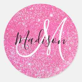 Adesivo Girly Glam Rosa Brilhante Brilho Monograma Nome